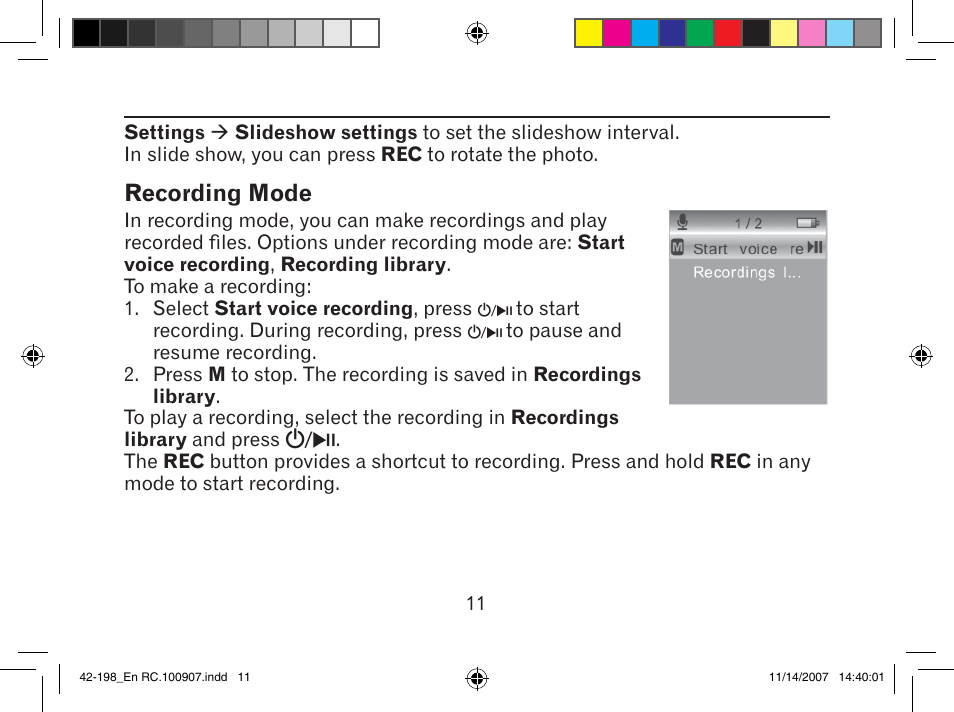 Recording mode | MyMusix 42-198 User Manual | Page 11 / 20