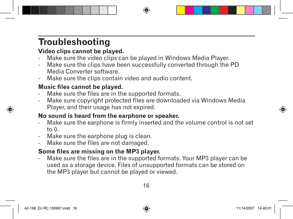 Troubleshooting | MyMusix 42-198 User Manual | Page 16 / 20