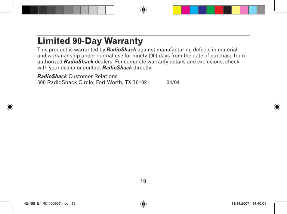 Limited 90-day warranty | MyMusix 42-198 User Manual | Page 19 / 20