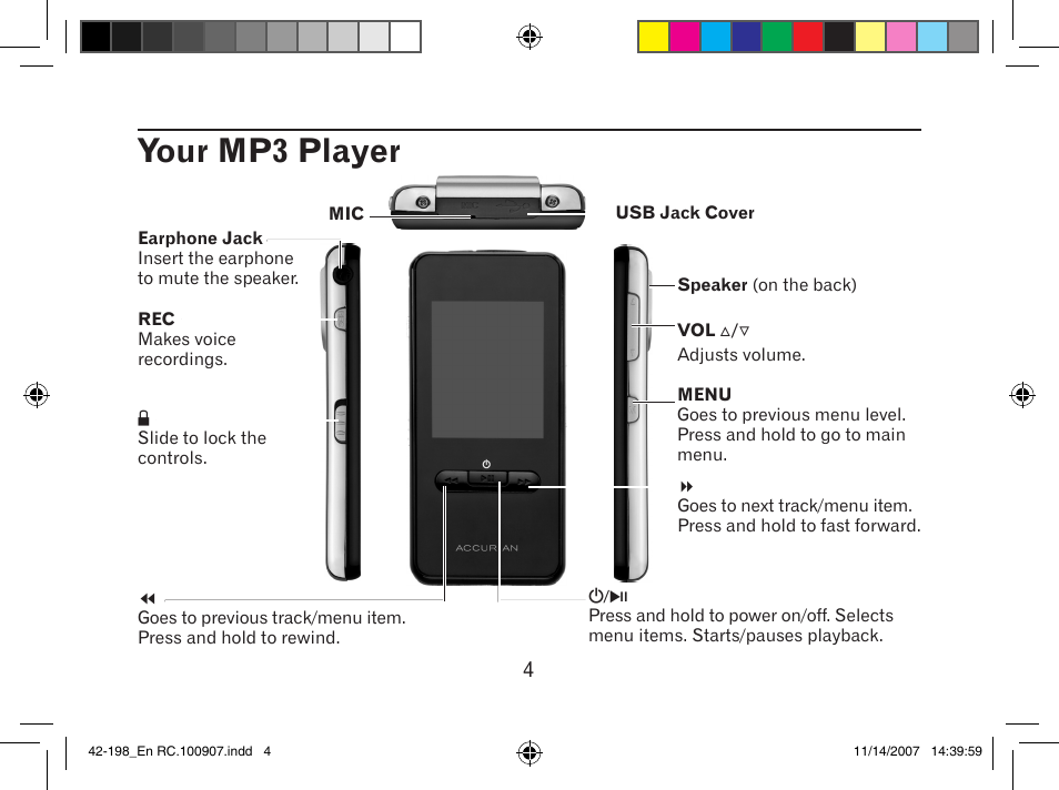 Your mp3 player | MyMusix 42-198 User Manual | Page 4 / 20