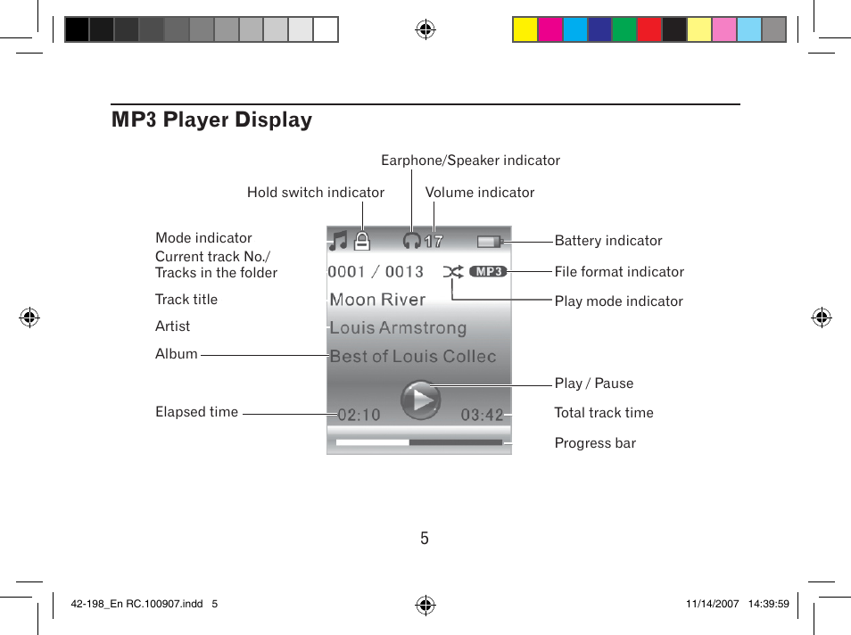 Mp3 player display | MyMusix 42-198 User Manual | Page 5 / 20