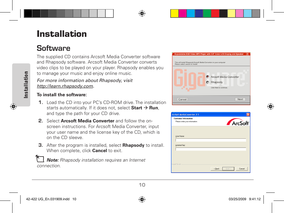 Installation, Software | MyMusix 42-422 User Manual | Page 10 / 48