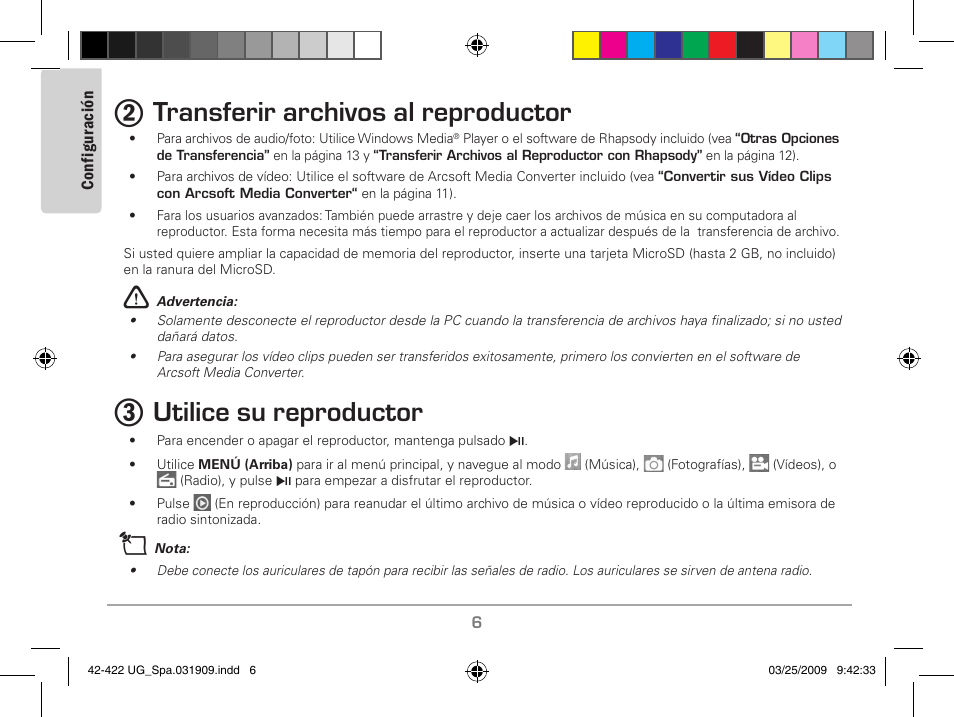Transferir archivos al reproductor, Utilice su reproductor | MyMusix 42-422 User Manual | Page 30 / 48