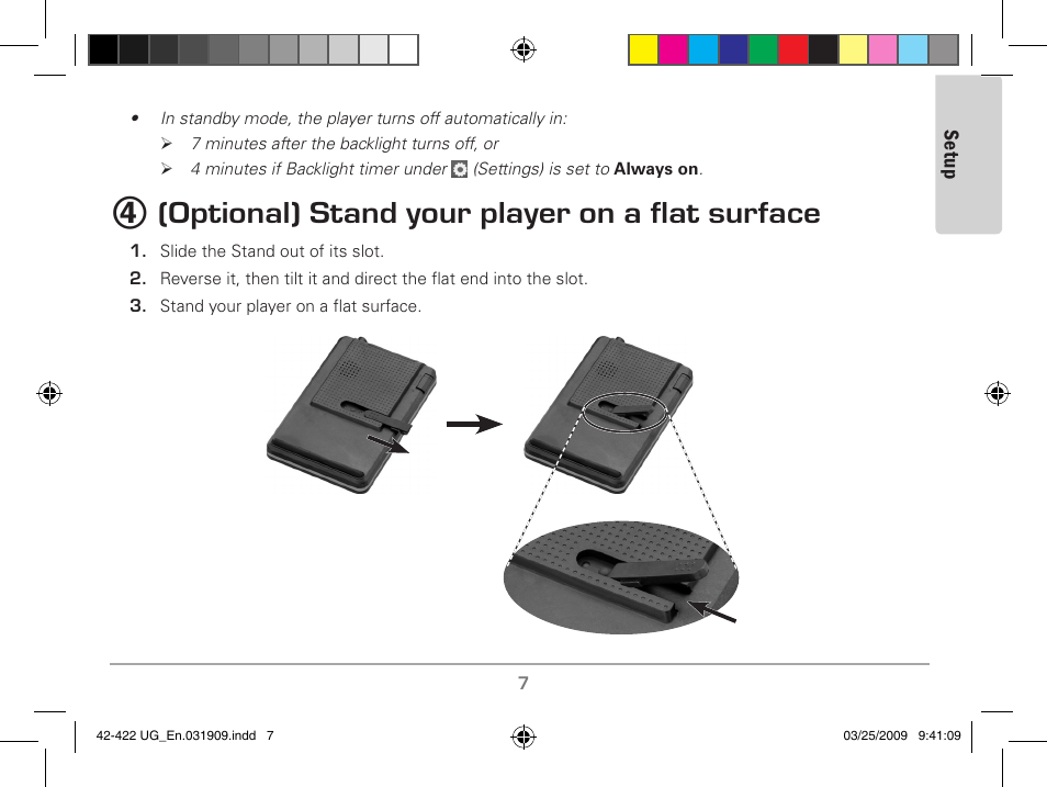 Optional) stand your player on a flat surface | MyMusix 42-422 User Manual | Page 7 / 48