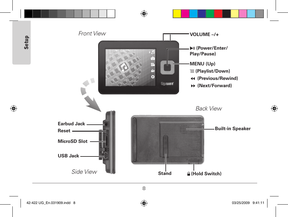 Se tu p, Back view, Side view front view | MyMusix 42-422 User Manual | Page 8 / 48