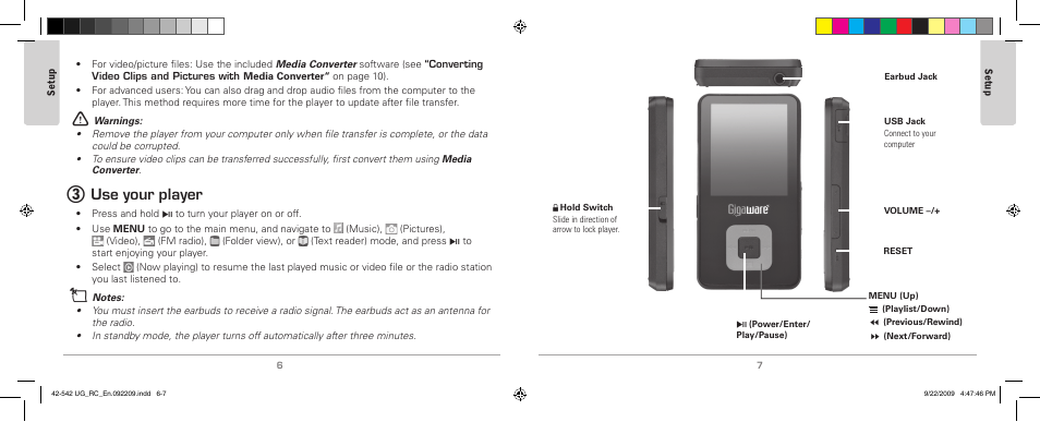 3 use your player, Use.your.player, Use your player | MyMusix 42-542 User Manual | Page 4 / 14