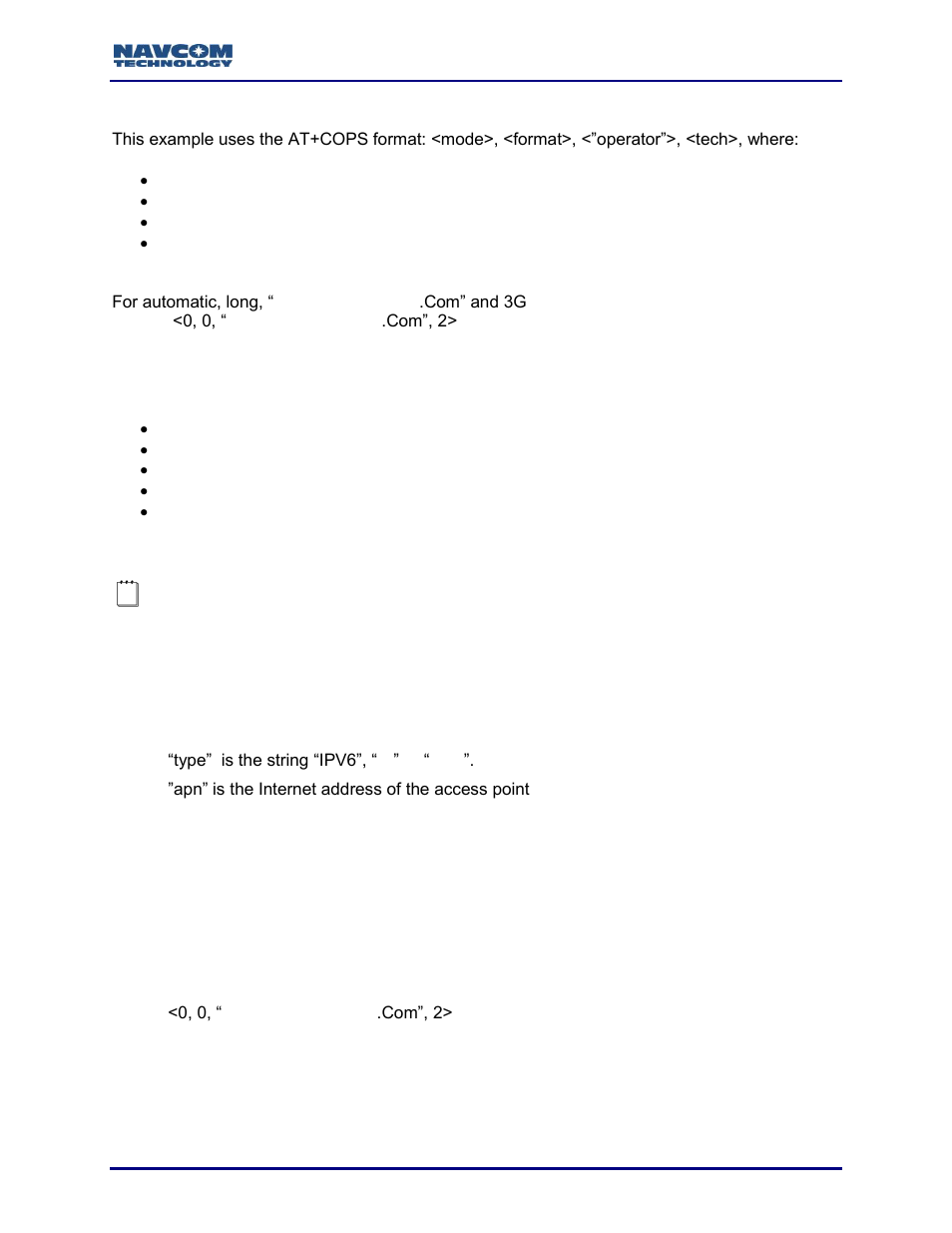 Operator substring, Registration substring, Pdp_context substring | NavCom Sapphire Rev.J User Manual | Page 161 / 450