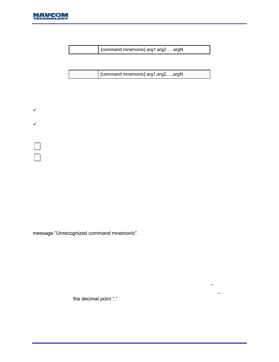 Ascii input command parsing rules, Command mnemonic parsing, Argument string parsing | NavCom Sapphire Rev.J User Manual | Page 36 / 450