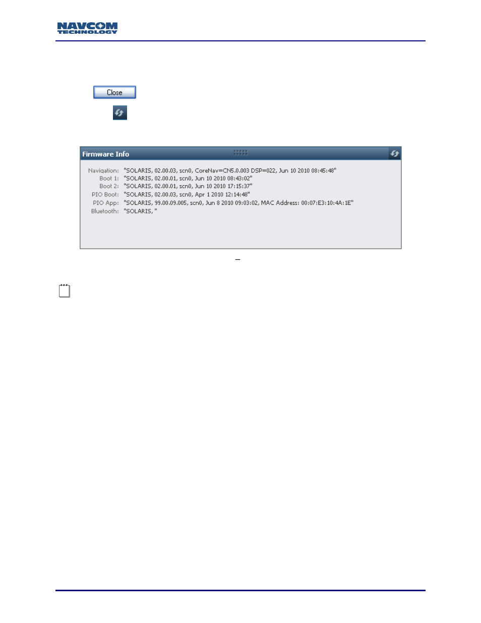 Figure 14: firmware window, Example of installed firmware | NavCom Sapphire Rev.J User Manual | Page 417 / 450