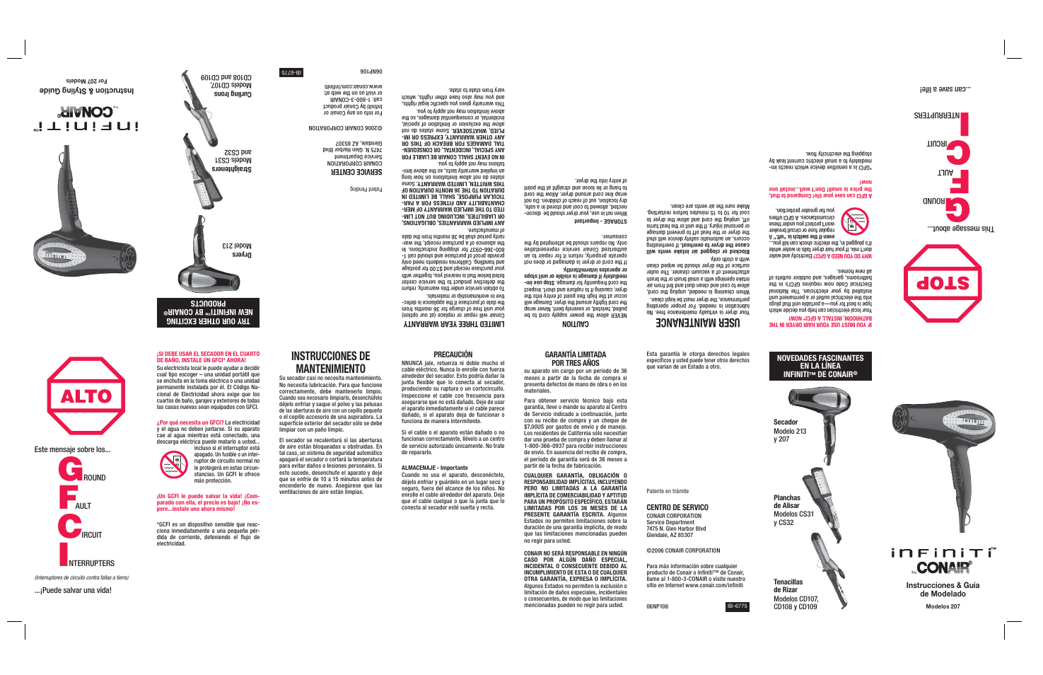 Tou rm ali ne, Ionic st yle r, Instrucciones de mantenimiento | User mainten anc e, Secador iónico, Con turmalina | Conair phone SW 207 User Manual | Page 2 / 2