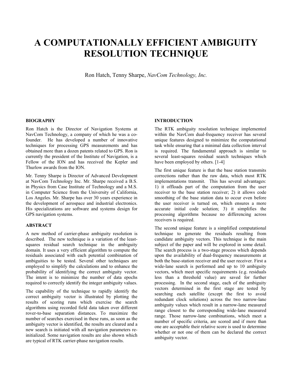 NavCom SF-3050 A Computationally Efficient Ambiguity Resolution User Manual | 7 pages