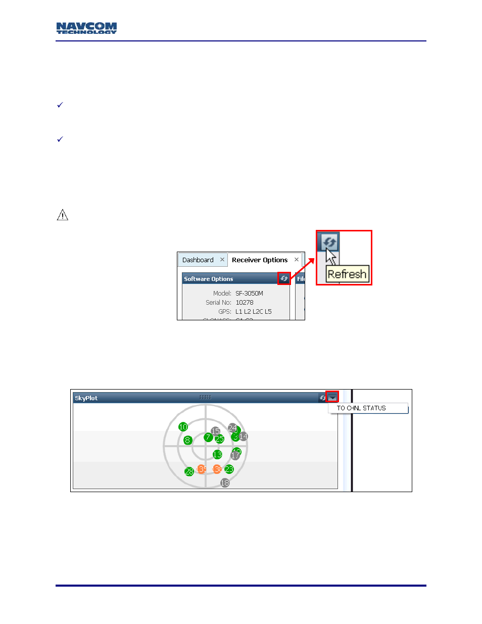 Window features, How output data is polled, Refresh button | Menu button, Figure 3: refresh button, Figure 4: menu button | NavCom StarUtil-3000 Rev.A User Manual | Page 19 / 119