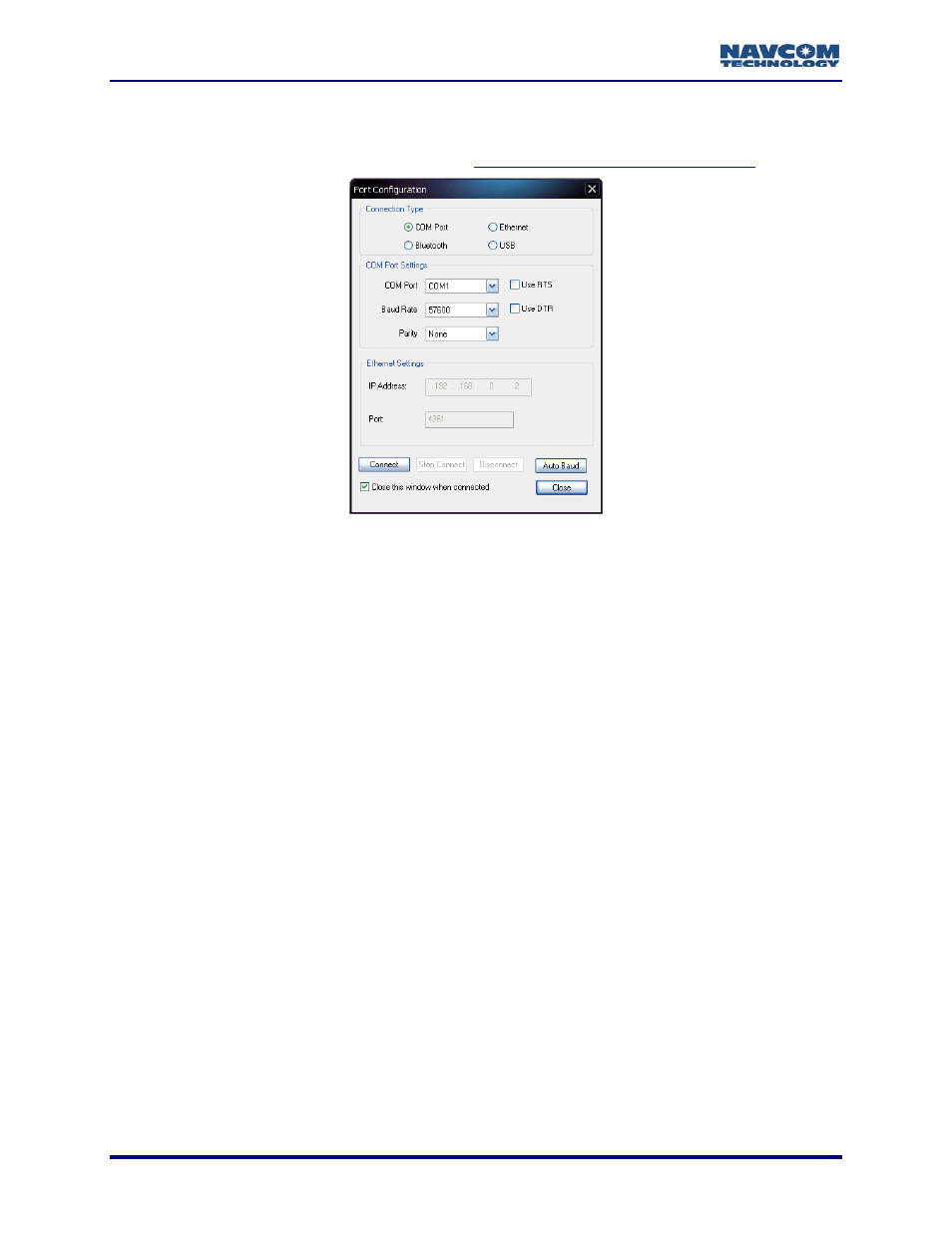 Connections, Preferences, Figure 12: port configuration window | NavCom StarUtil-3000 Rev.A User Manual | Page 22 / 119