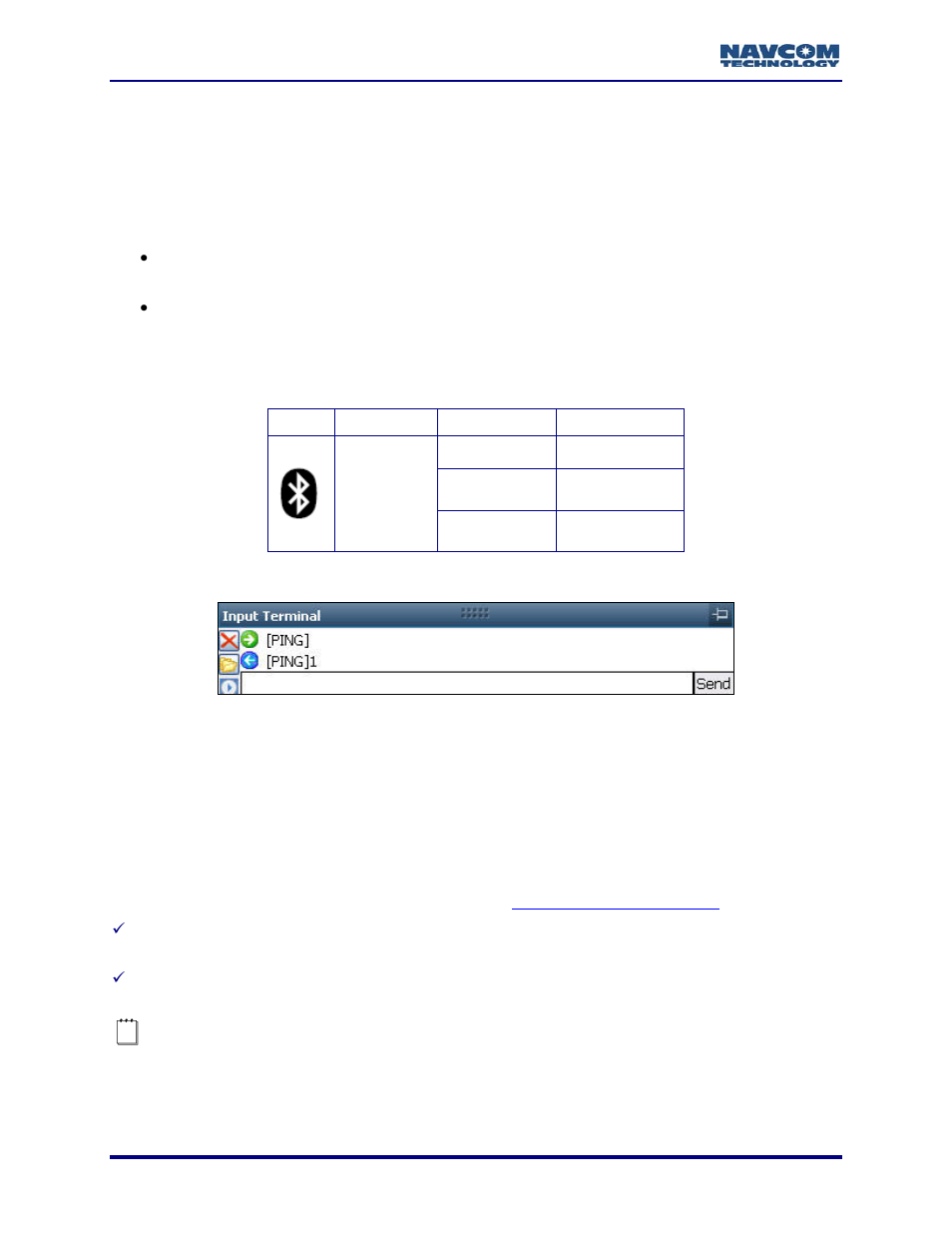 Figure 38: input terminal – ping command, Table 2: bluetooth connectivity led indications | NavCom StarUtil-3000 Rev.A User Manual | Page 34 / 119