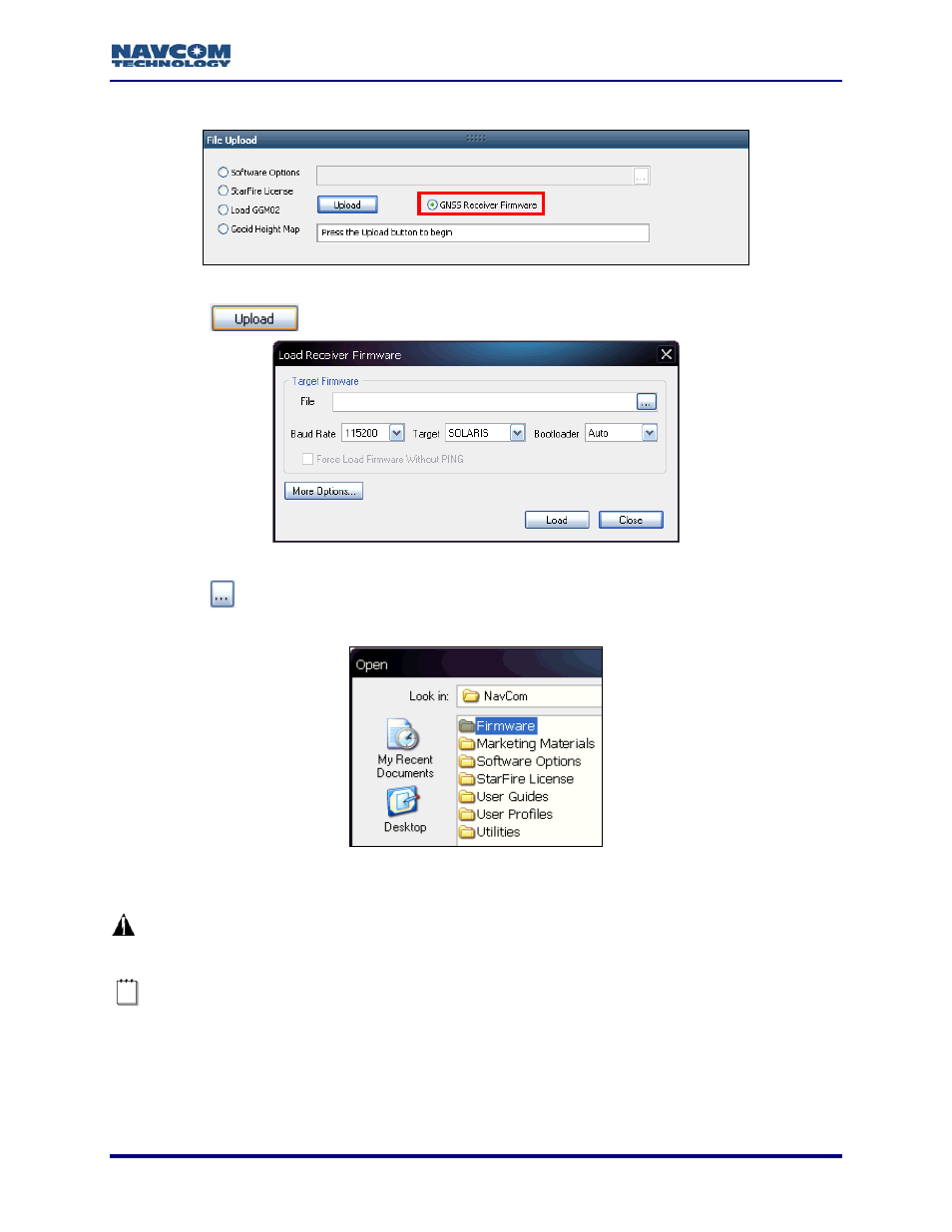 Figure 52: load receiver firmware window, Figure 53: firmware folder | NavCom StarUtil-3000 Rev.A User Manual | Page 43 / 119