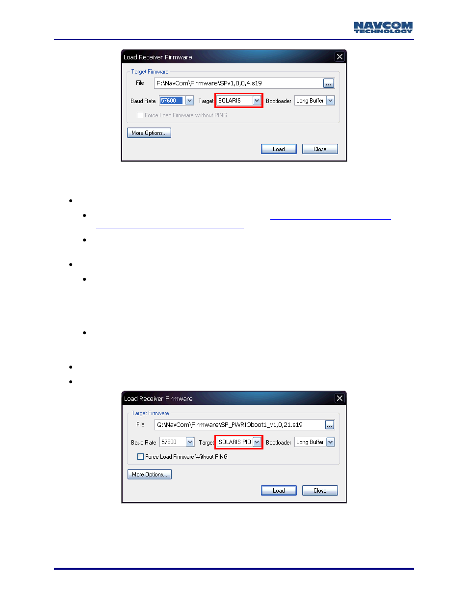 Figure 54: settings for gnss firmware, Figure 55: settings for pwrio firmware | NavCom StarUtil-3000 Rev.A User Manual | Page 44 / 119