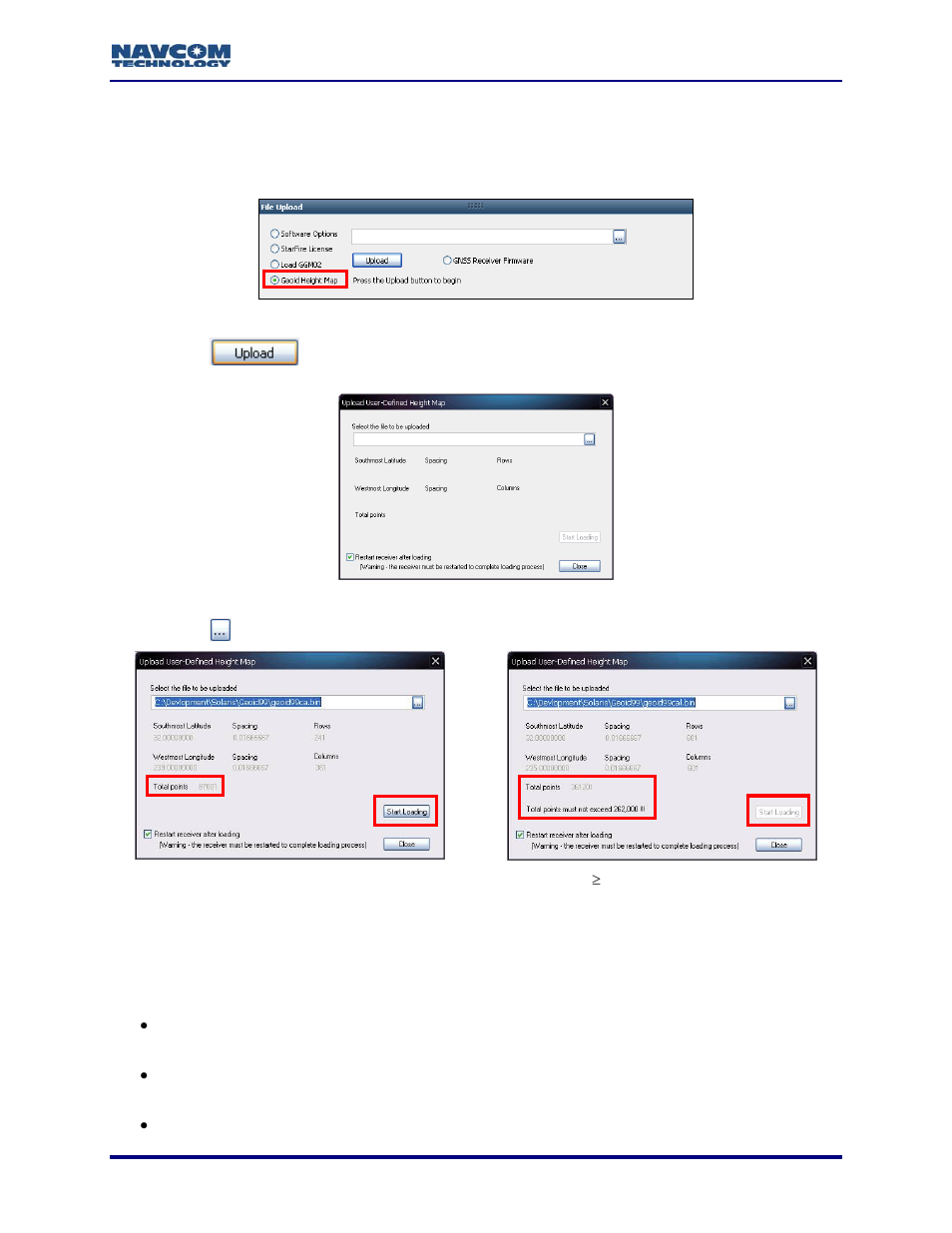 Upload a user-defined geoid height map, Figure 62: file upload window – geoid height map, Figure 63: upload user-defined height map window | NavCom StarUtil-3000 Rev.A User Manual | Page 49 / 119