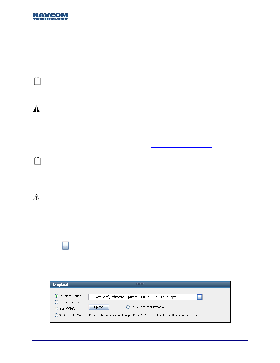 Chapter 5 software options, How to purchase software options, Upload software options | Chapter 5, Software options, Figure 66: software options upload | NavCom StarUtil-3000 Rev.A User Manual | Page 51 / 119