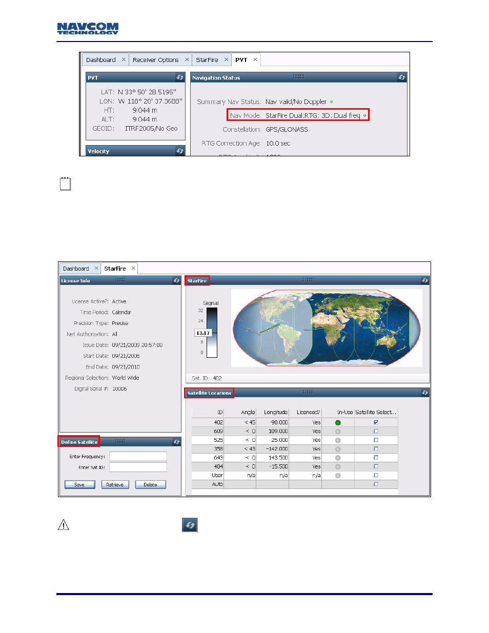 Starfire tab, Figure 100: pvt tab – starfire dual:rtg nav mode, Figure 101: starfire tab | Figure 100). click the, Tab opens (see figure 100 | NavCom StarUtil-3000 Rev.A User Manual | Page 81 / 119