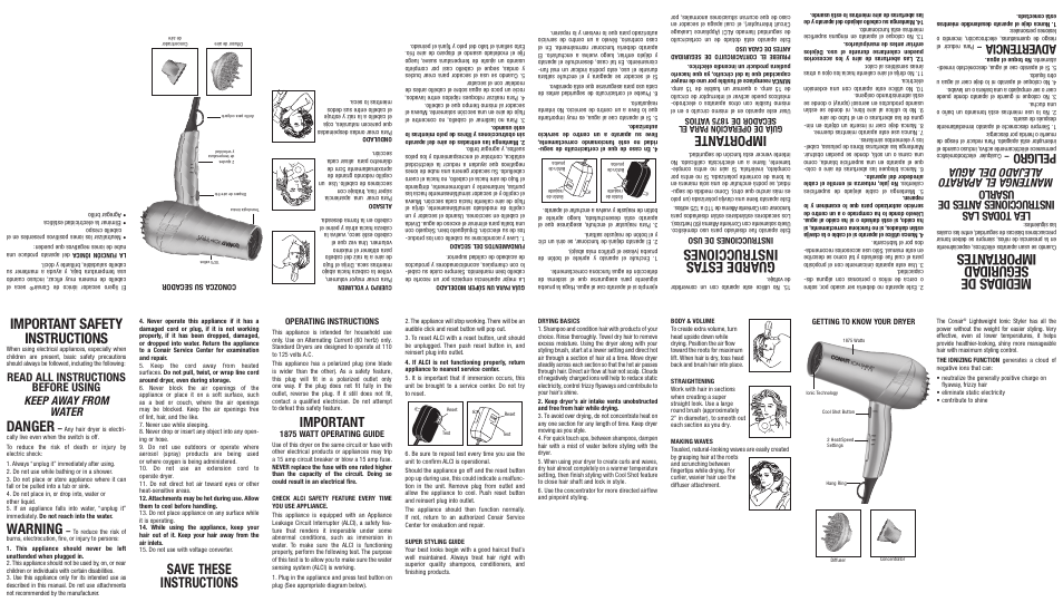 Conair 227 User Manual | 2 pages