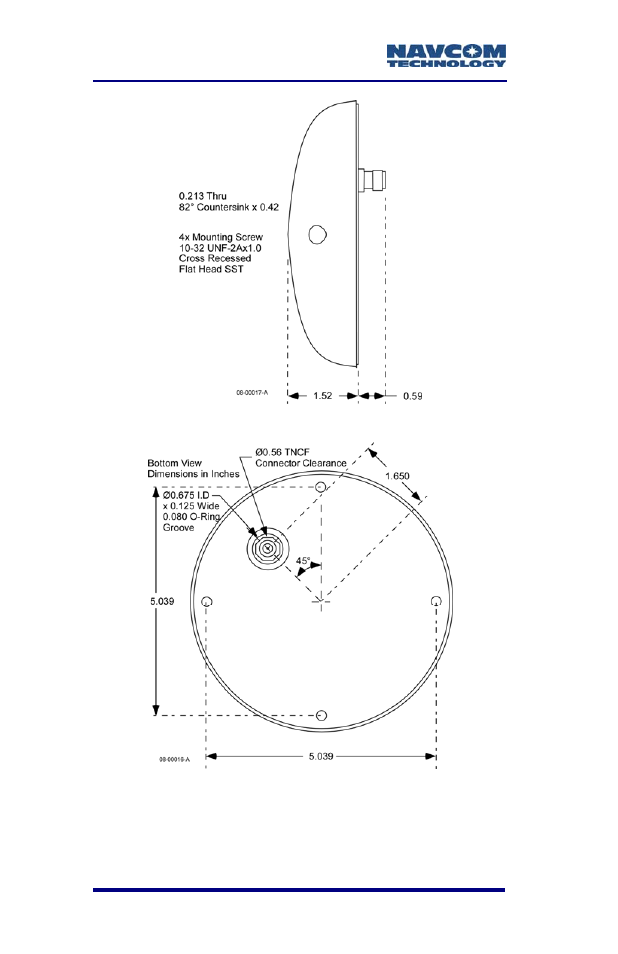 Figure 63: airborne (p/n 82-001022-3001lf) antenna, Dimensions | NavCom SF-3050 Rev.A User Manual | Page 132 / 169
