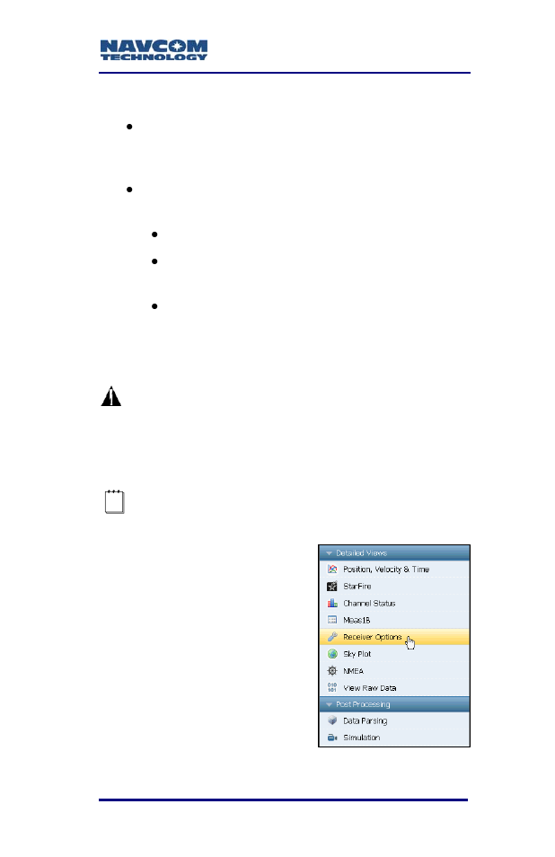Upload firmware, Figure 11: receiver options | NavCom SF-3050 Rev.A User Manual | Page 29 / 169