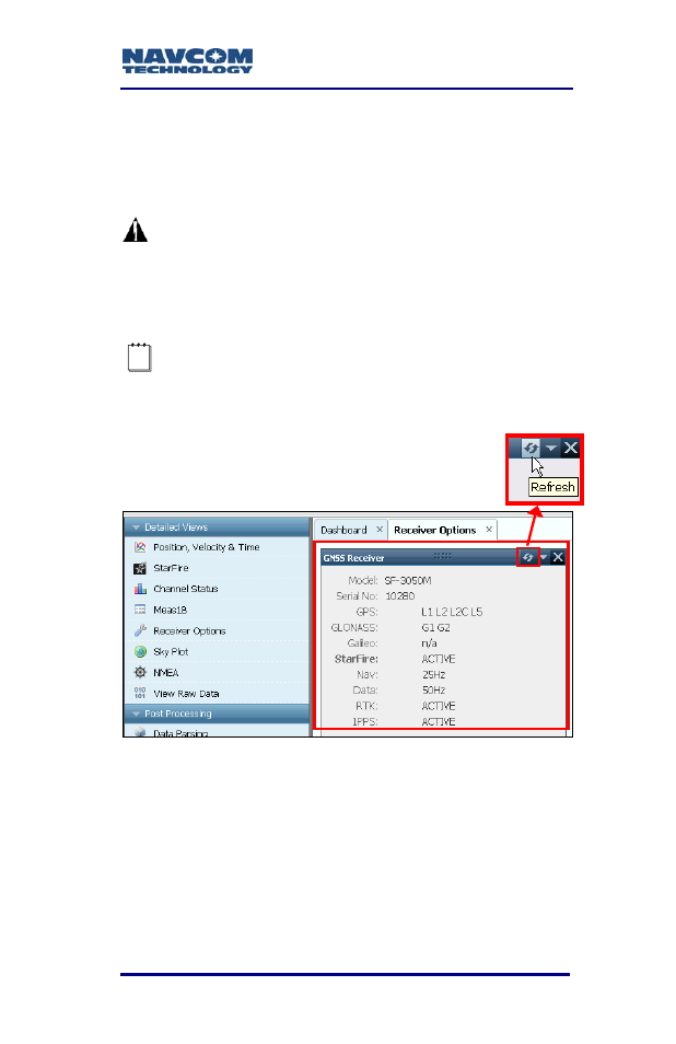 Figure 18: gnss receiver window | NavCom SF-3050 Rev.A User Manual | Page 33 / 169