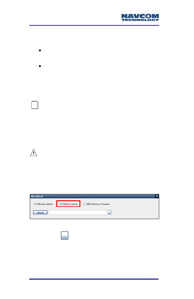 Upload starfire license, Figure 19: starfire license | NavCom SF-3050 Rev.A User Manual | Page 34 / 169