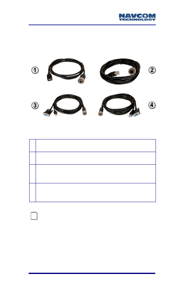 Accessories, Optional data cables, Figure 44: sf-3050 optional data cables | Table 12: optional data cables, Table 12) | NavCom SF-3050 Rev.A User Manual | Page 76 / 169