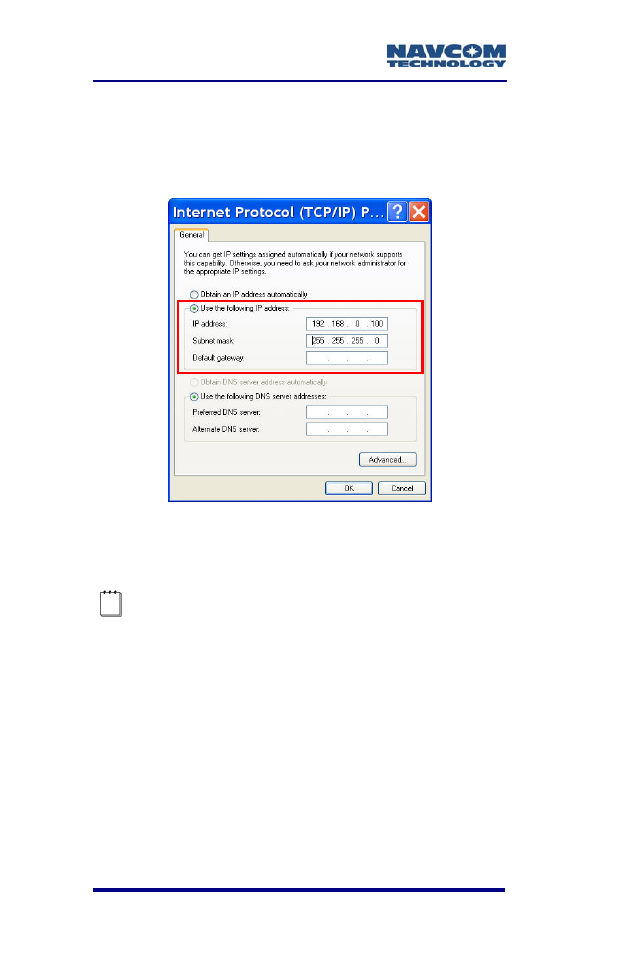 Figure 52: internet protocol window | NavCom SF-3050 Rev.A User Manual | Page 88 / 169