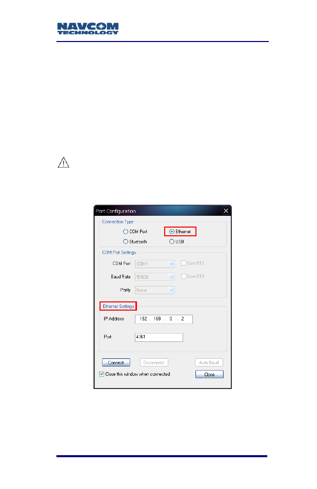 Connect sf-3050 to pc, Figure 53: ethernet port configuration | NavCom SF-3050 Rev.A User Manual | Page 89 / 169