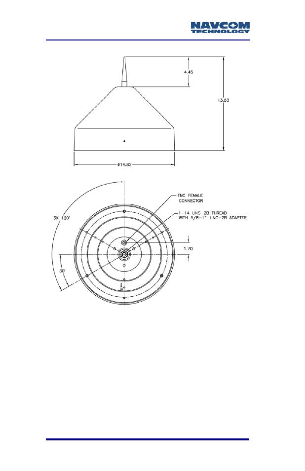 Figure 73: base (p/n 82-001021-3001lf) antenna, Dimensions | NavCom SF-3050 Rev.B User Manual | Page 140 / 201