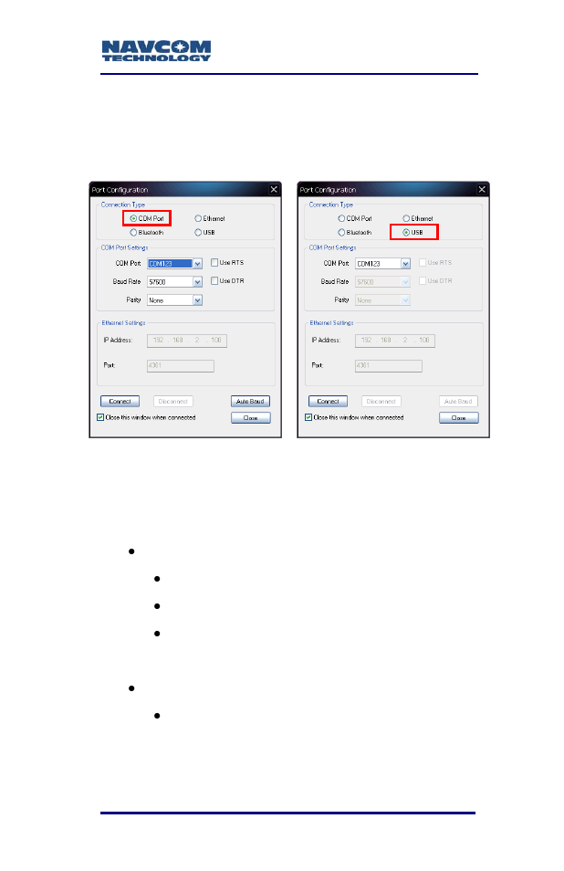 Figure 4: port configuration dialog box | NavCom SF-3050 Rev.B User Manual | Page 27 / 201