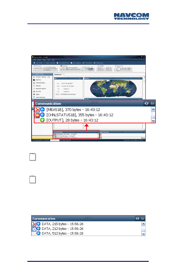 Figure 5: starutil-3000 communication window, Figure 6: connection at incorrect baud rate | NavCom SF-3050 Rev.B User Manual | Page 28 / 201