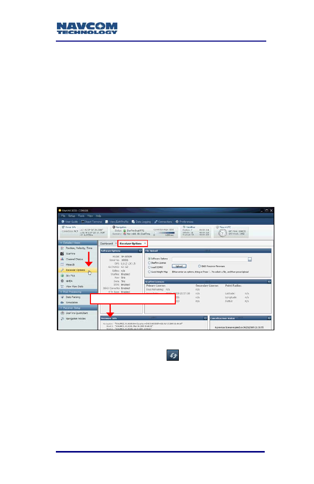 Determine current firmware versions, Figure 7: access to receiver options tab | NavCom SF-3050 Rev.B User Manual | Page 29 / 201