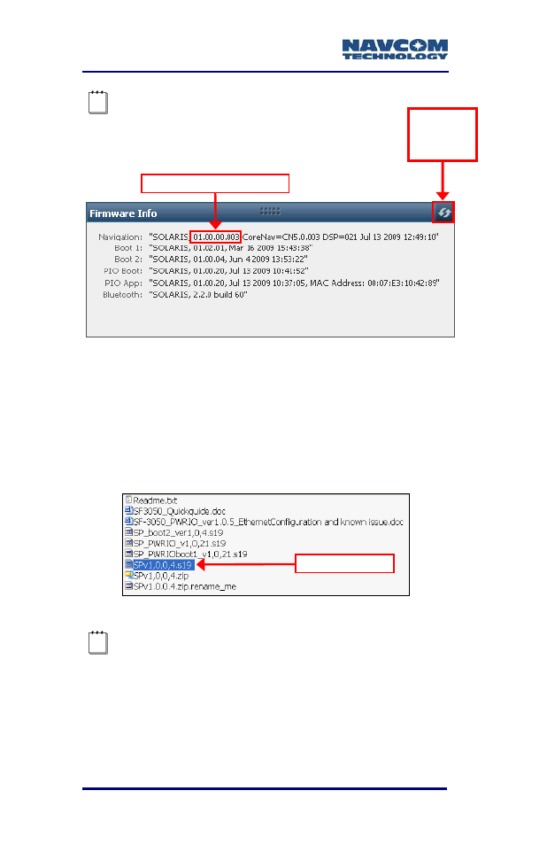 Figure 8: example of installed firmware, Figure 9: firmware folder | NavCom SF-3050 Rev.B User Manual | Page 30 / 201