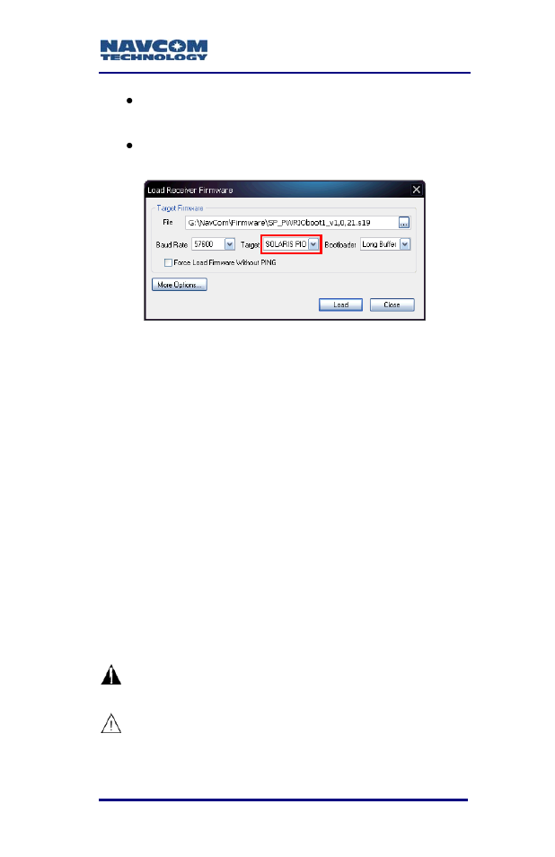 Upload software options, Figure 17: settings for pwrio firmware, Pftware options | U load so | NavCom SF-3050 Rev.B User Manual | Page 35 / 201