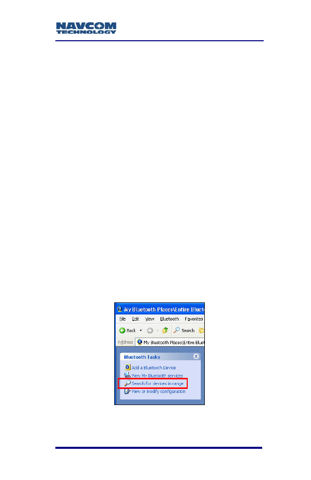 Bluetooth communications setup, Figure 45: search for bluetooth devices in range, W, bluetooth | NavCom SF-3050 Rev.B User Manual | Page 79 / 201