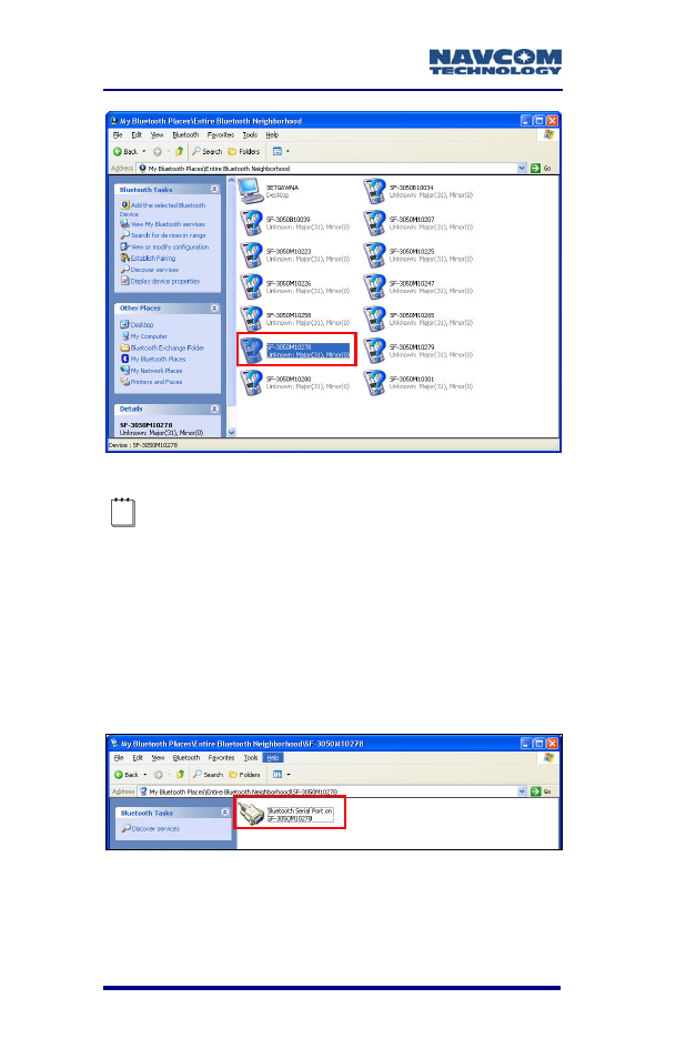 Figure 46: bluetooth devices in range, Figure 47: bluetooth serial port icon | NavCom SF-3050 Rev.B User Manual | Page 80 / 201