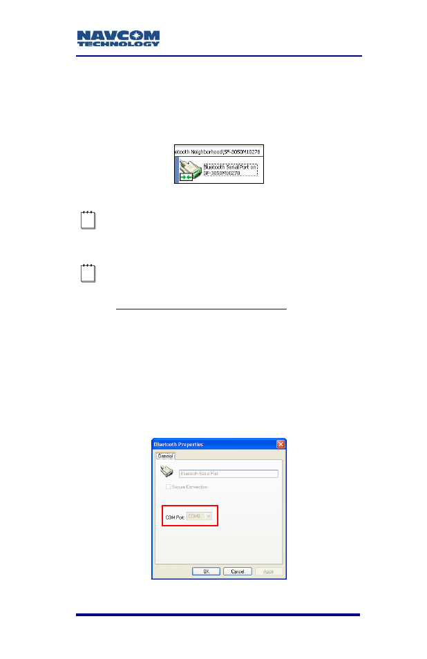 Figure 48: bluetooth virtual com port connection, Figure 49: bluetooth properties | NavCom SF-3050 Rev.B User Manual | Page 81 / 201