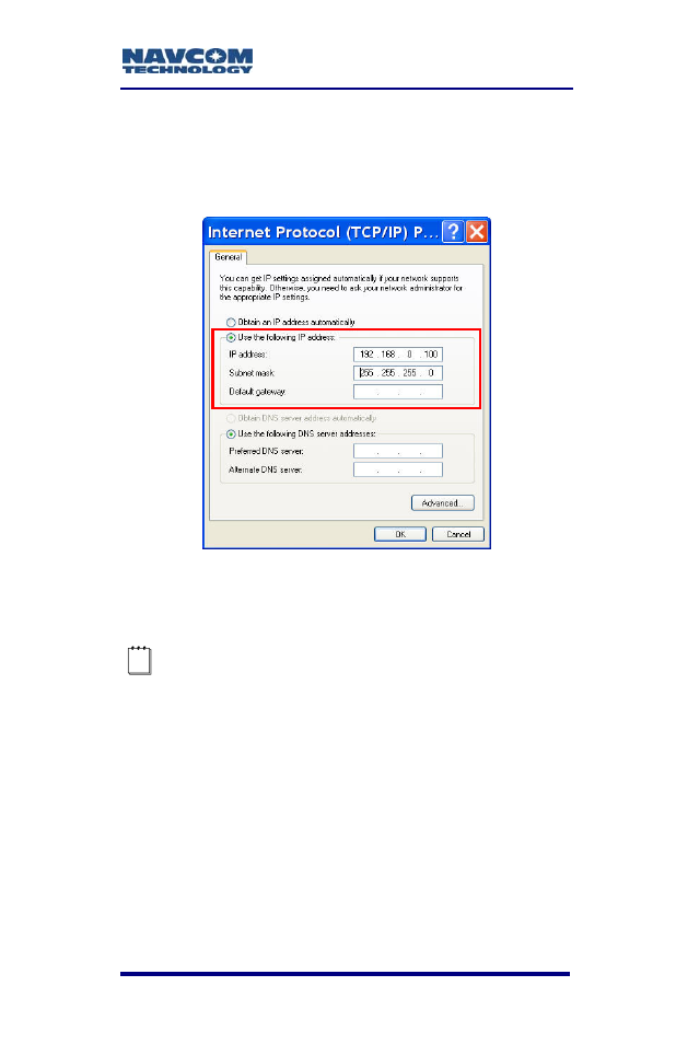 Figure 60: internet protocol window | NavCom SF-3050 Rev.B User Manual | Page 95 / 201