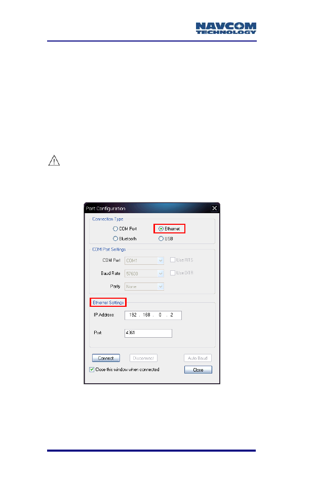 Connect sf-3050 to pc, Figure 61: ethernet port configuration | NavCom SF-3050 Rev.B User Manual | Page 96 / 201