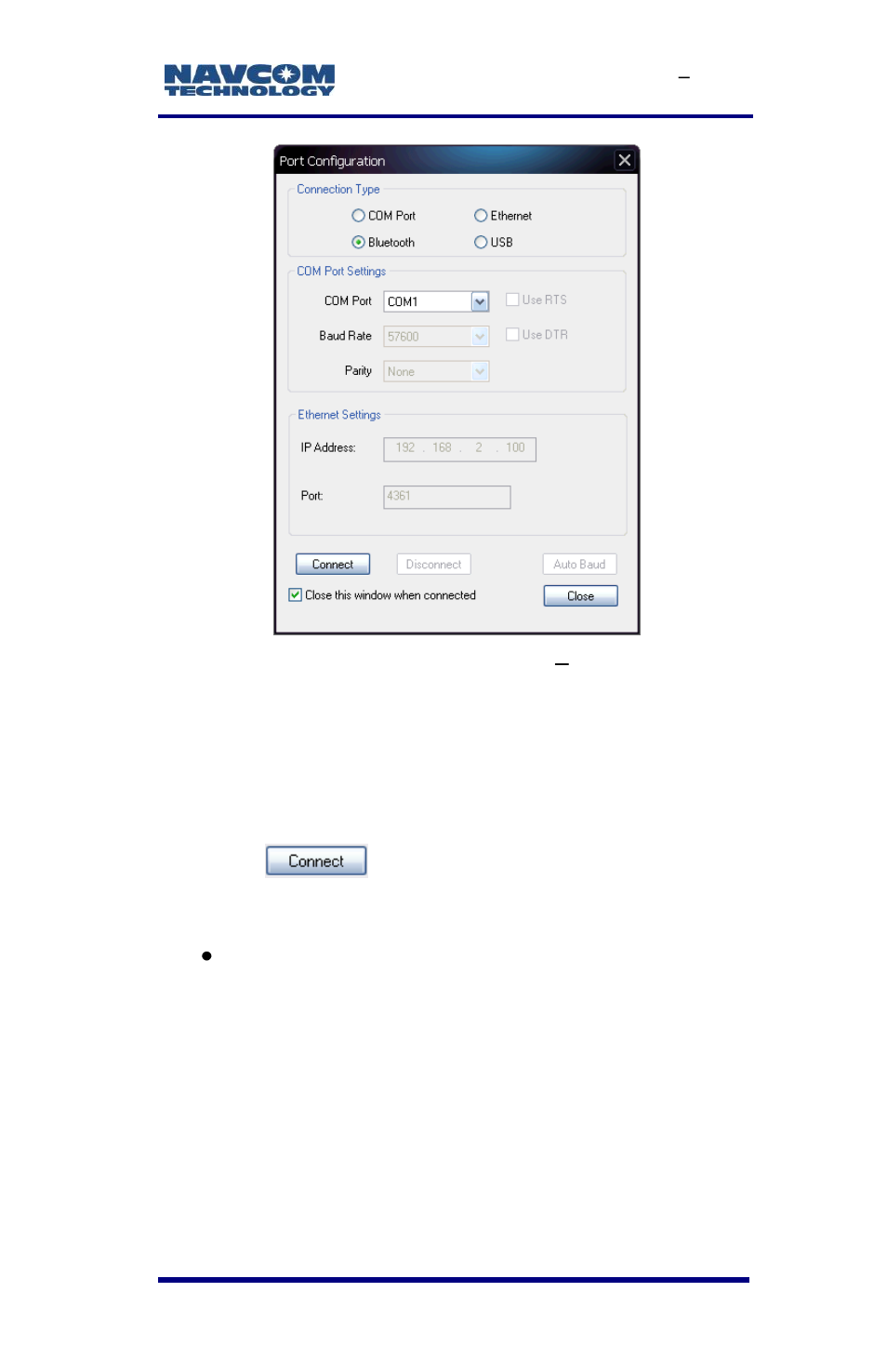 Figure 58: port configuration, Bluetooth | NavCom SF-3050 Rev.E User Manual | Page 107 / 235