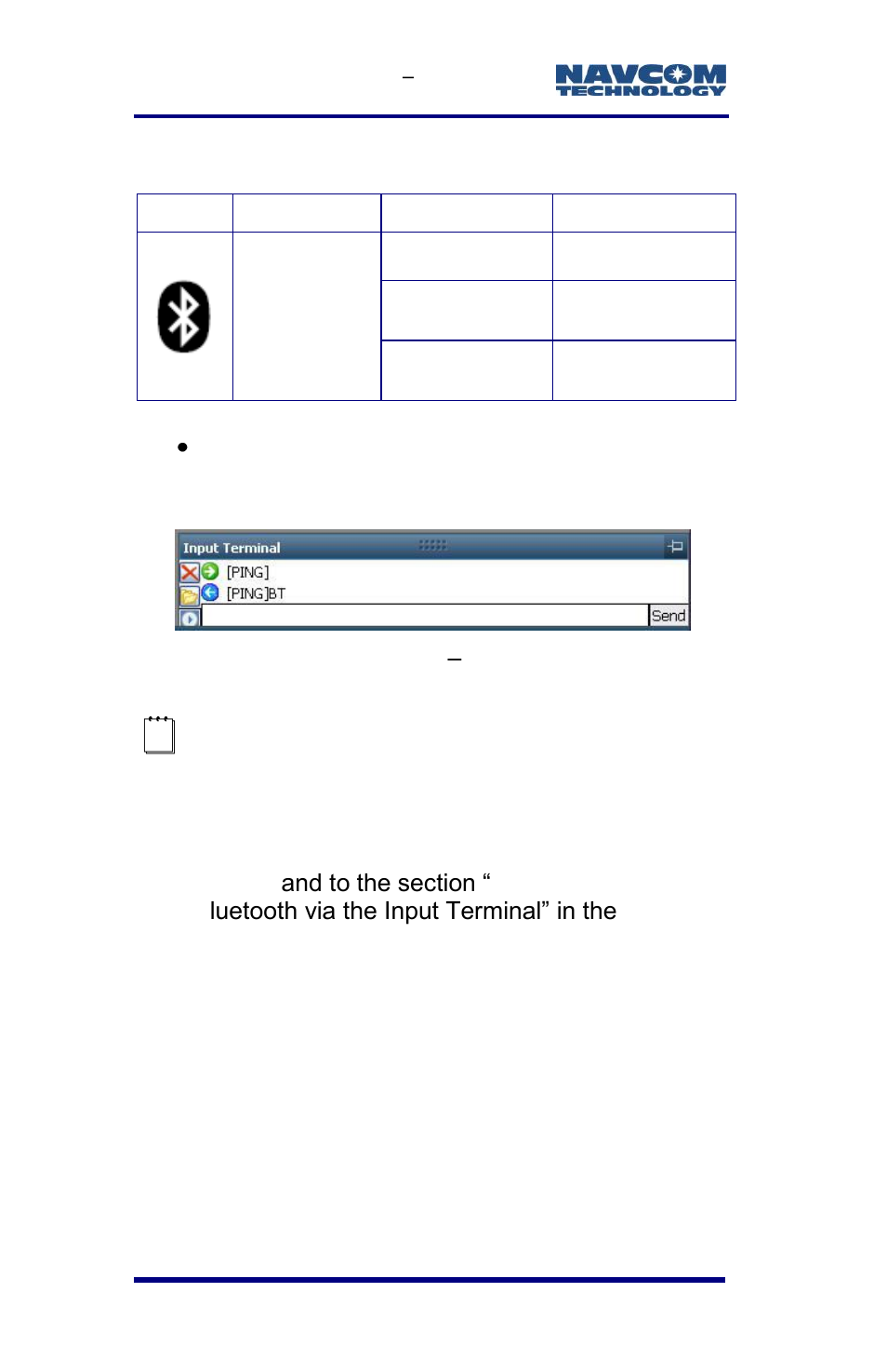 Figure 59: input terminal, Ping command and, Response | Table 12: bluetooth connectivity led indication | NavCom SF-3050 Rev.E User Manual | Page 108 / 235