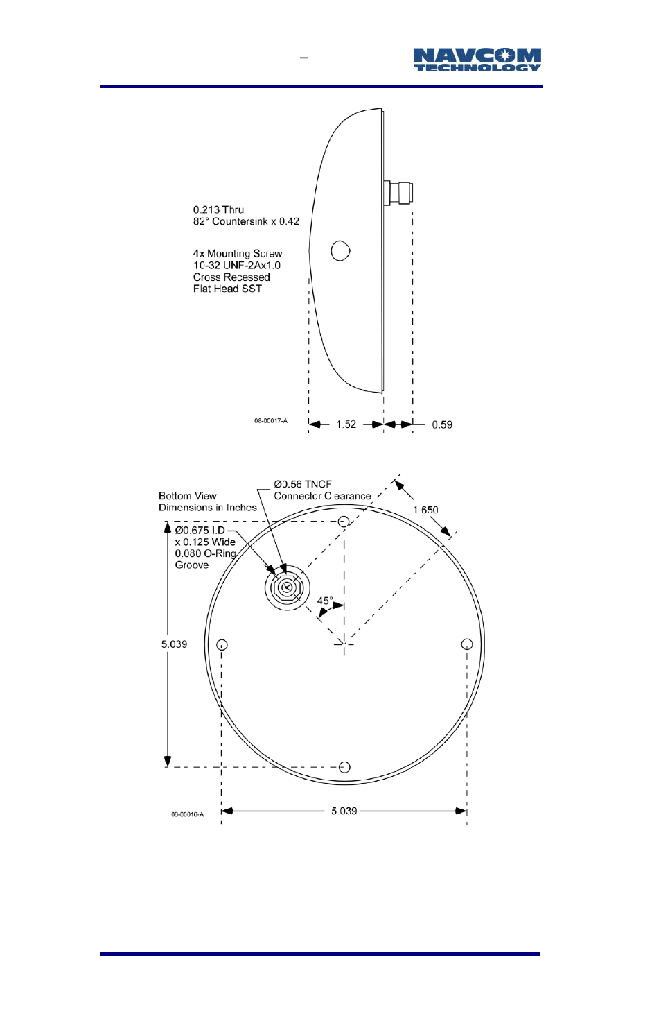 Figure 78: airborne (p/n 82-001022-3001lf) antenna, Dimensions | NavCom SF-3050 Rev.E User Manual | Page 172 / 235