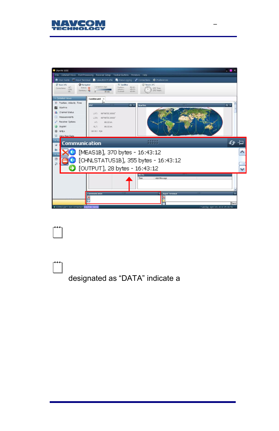 Figure 5: starutil 3000 communication window | NavCom SF-3050 Rev.E User Manual | Page 35 / 235
