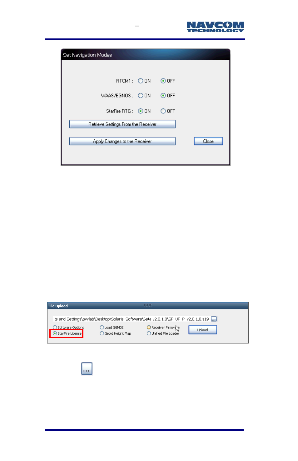 Figure 33: set navigation modes/starfire rtg on, Figure 34: starfire license | NavCom SF-3050 Rev.E User Manual | Page 54 / 235