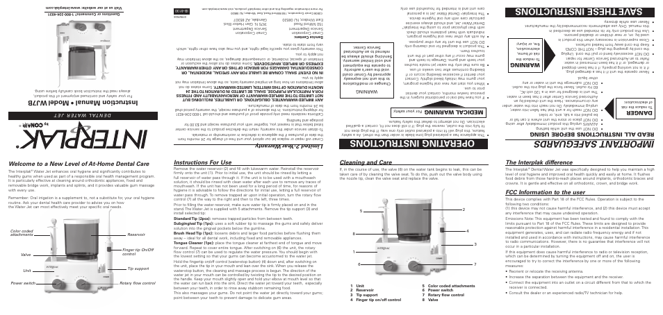 Conair INTERPLAK WJ7B User Manual | 2 pages