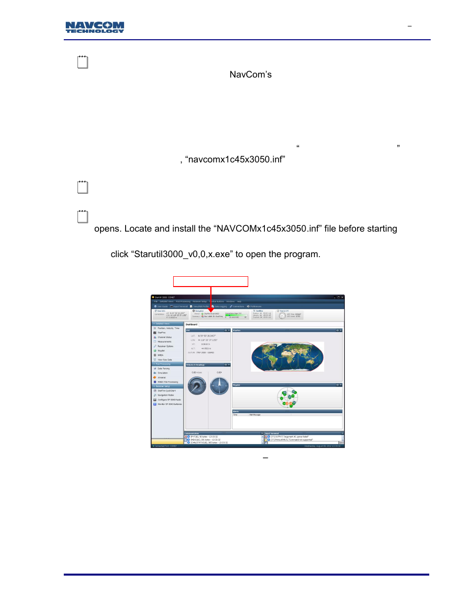 Establish communications, Figure 3: starutil 3000, Main window | NavCom SF-3050 Rev.I User Manual | Page 23 / 196