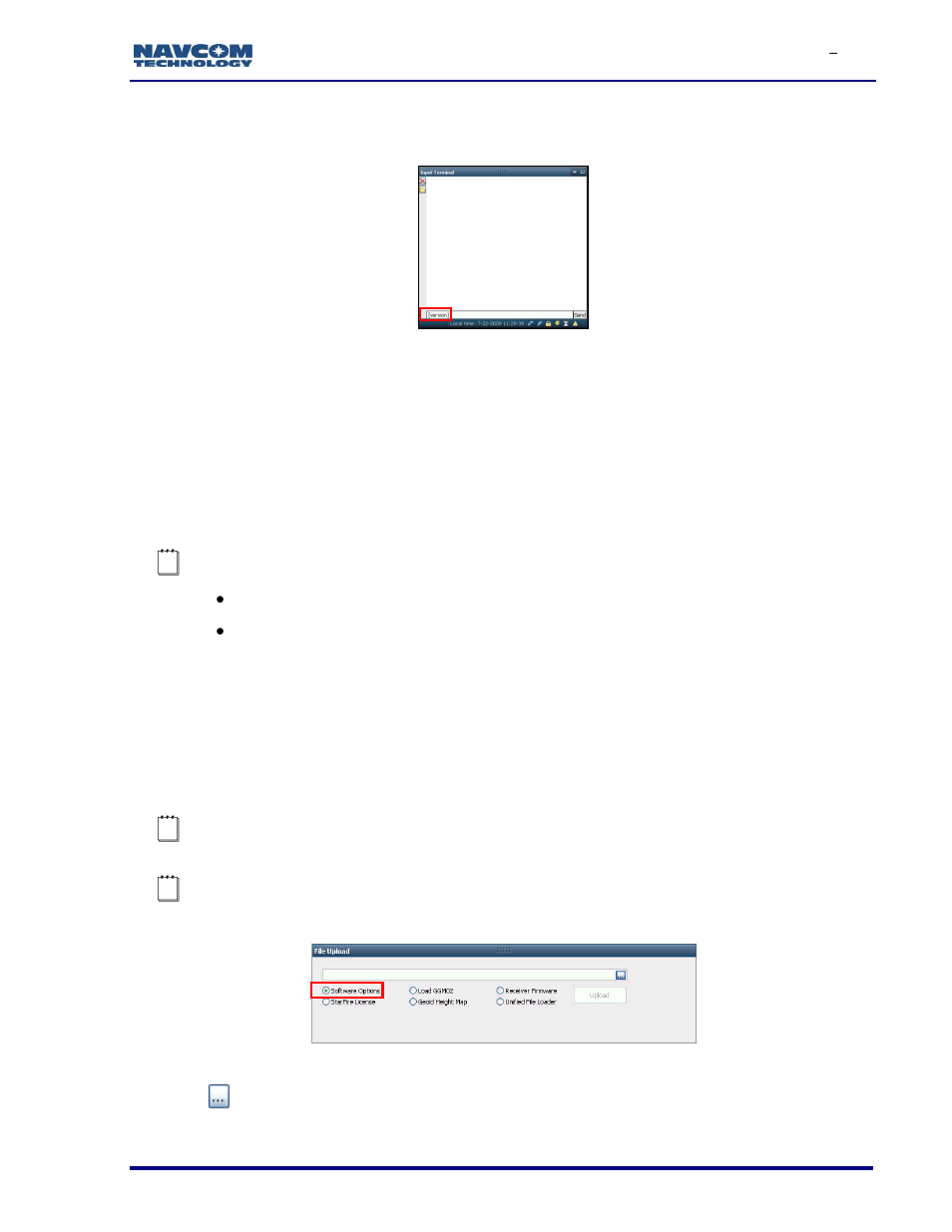 Upload software options, Figure 13: version command, Figure 14: software options | Upload firmware | NavCom SF-3050 Rev.I User Manual | Page 29 / 196